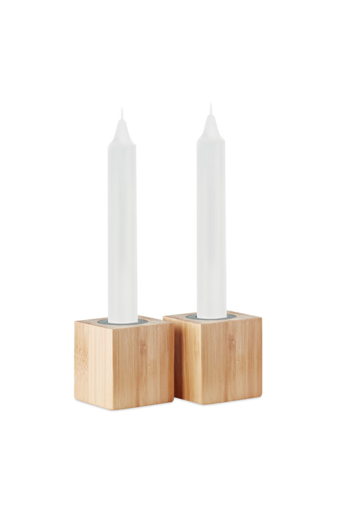2 bougies et support en bambou