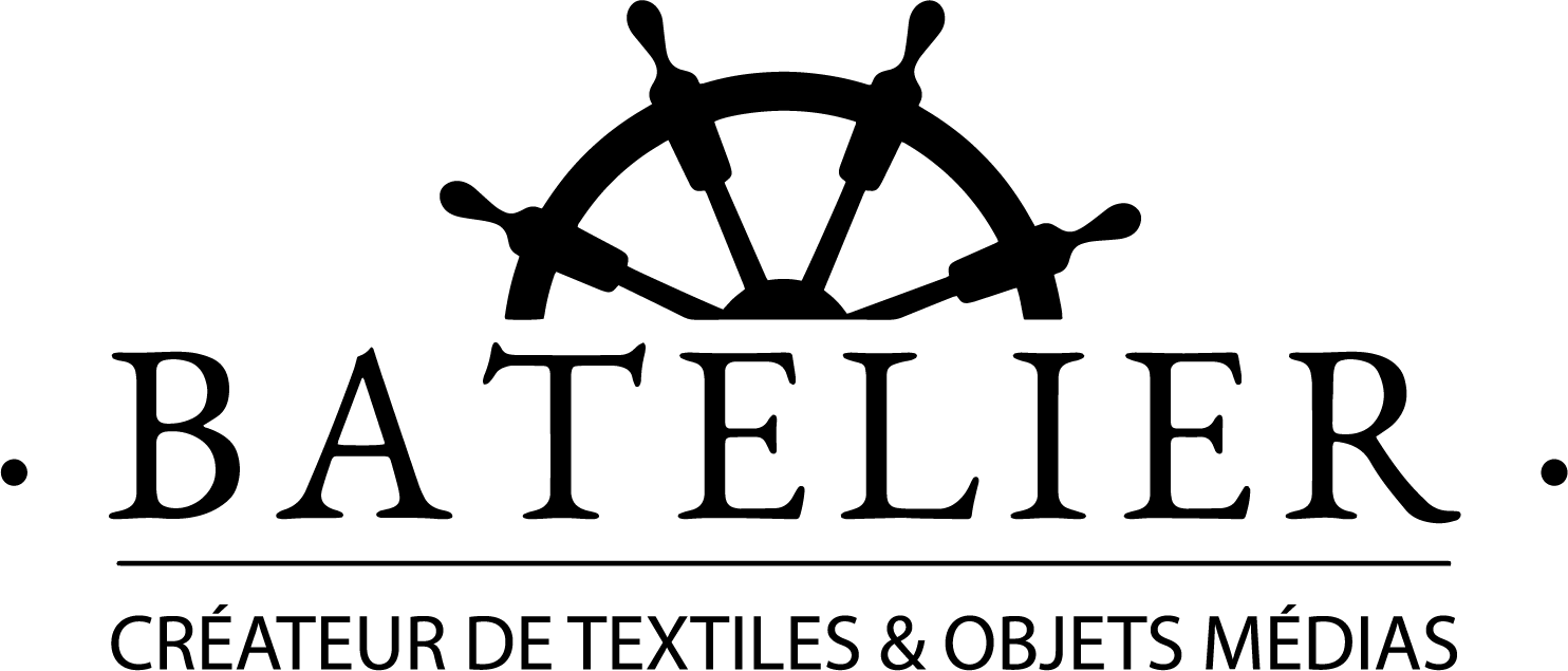 Logo de l'entreprise Batelier avec la base line créateur de textiles et objets médias